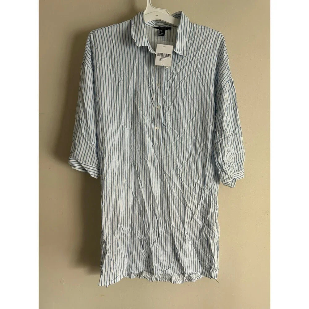 Forever 21 Women’s Shirt Dress, Striped Size Large Rayon Cotton Casual